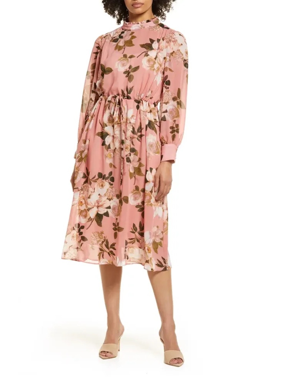 NWT Julia Jordan Nordstrom Long Sleeve Ruffle Neck Midi Dress size 10